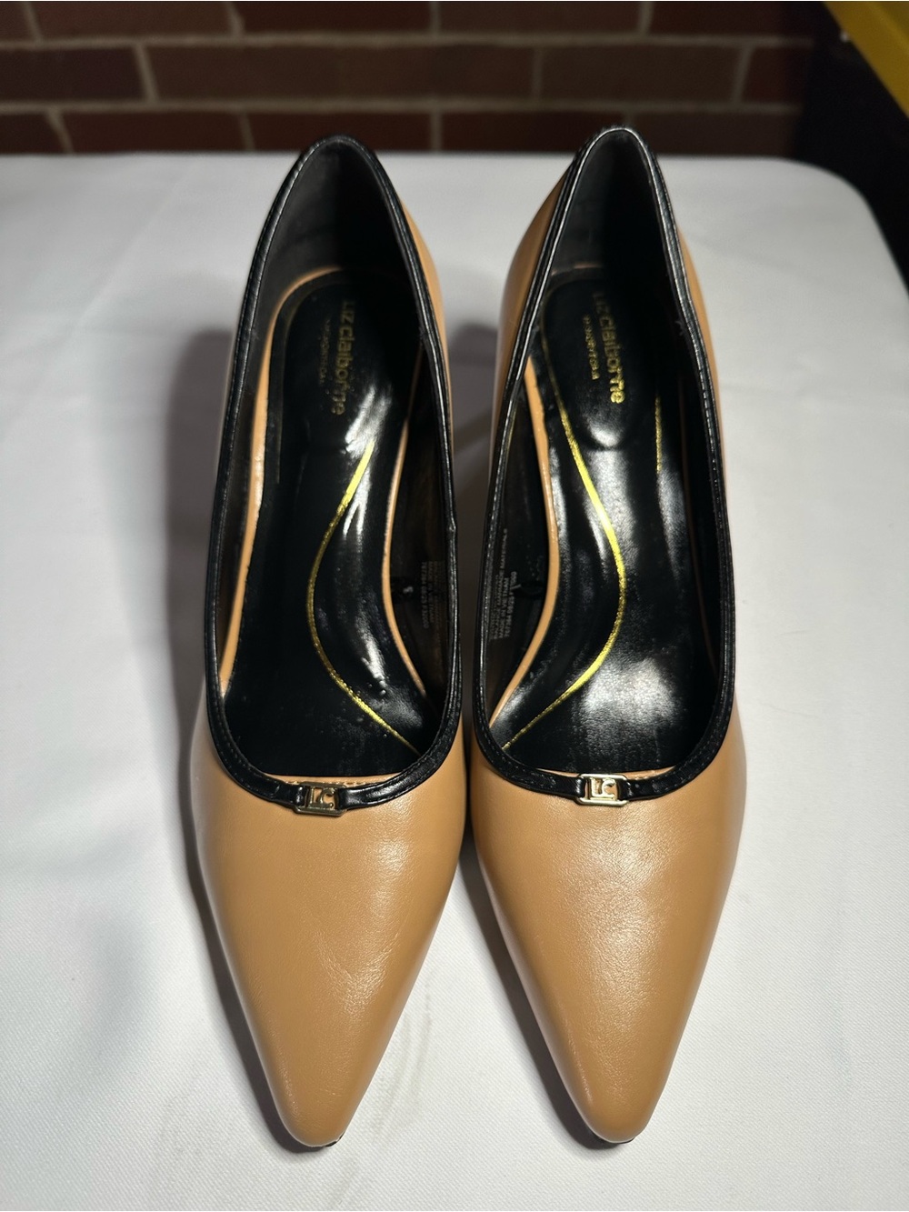 Liz Claiborne Tan and Black Pointed-Toe Pumps